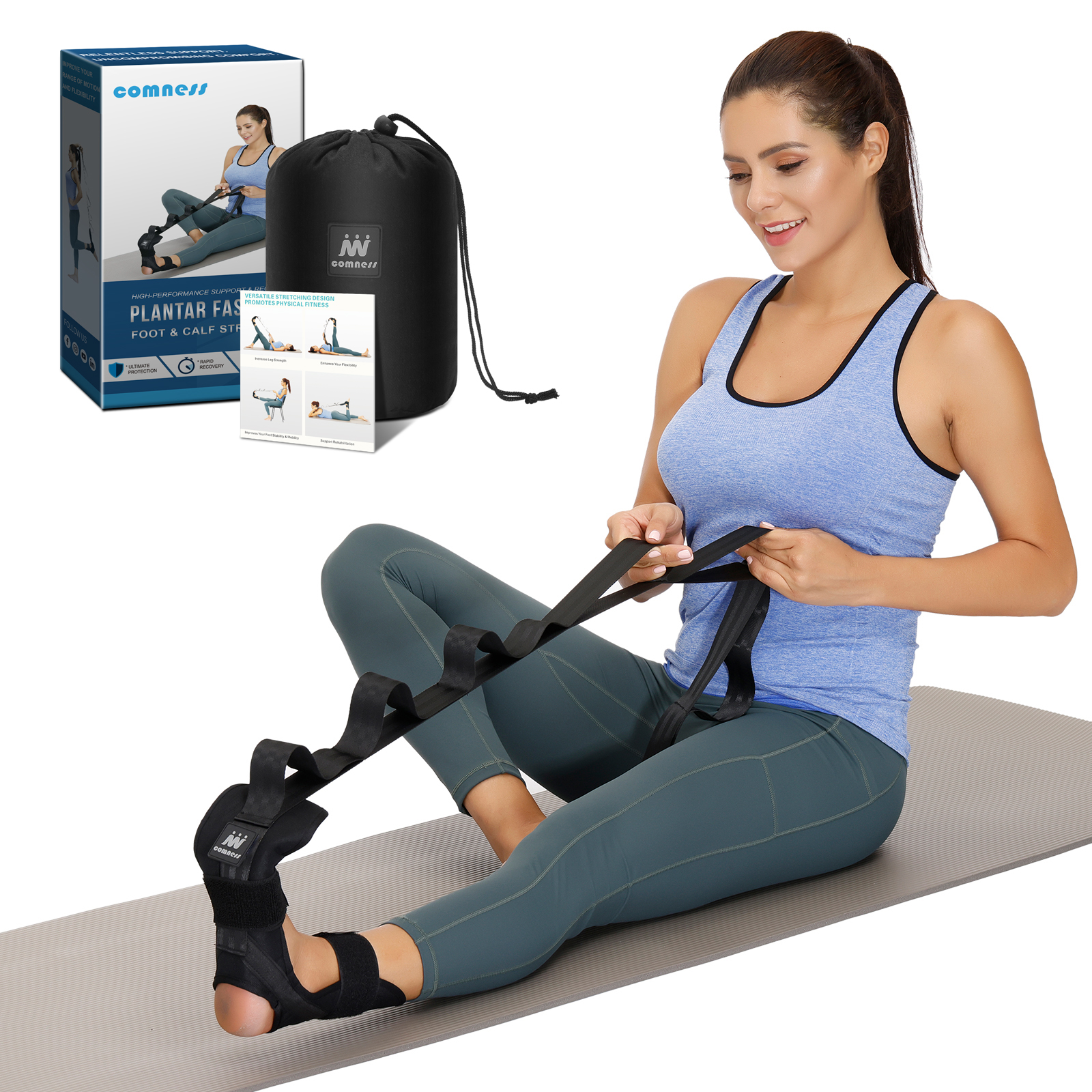 CERBONNY Calf Stretcher & Stretching Strap with Arch Support Bands,  Nonelastic Leg Stretch Strap for Achilles Tendonitis, Foot Stretcher for  Plantar Fasciitis,Pilates,Dance and Yoga (Black), Straps -  Canada